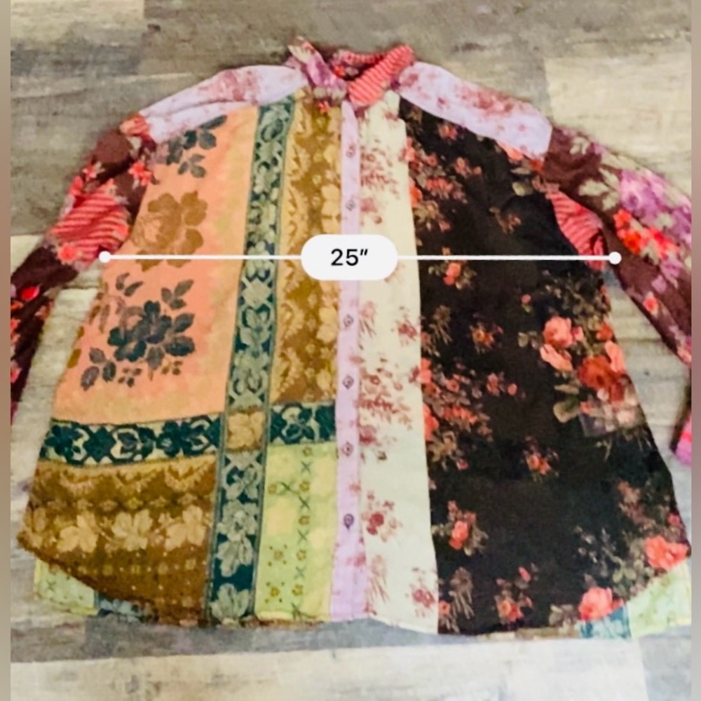 Free People Multicolor Patchwork Casual Shirt - image 4